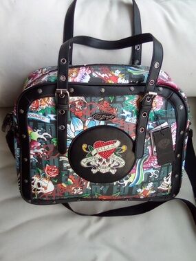 Ed Hardy Skulls & Roses Satchel/Tote Bag